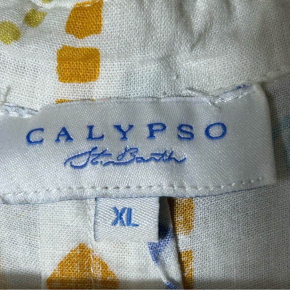 Calypso St Barth Tunic Womens XL Tropical Linen Blend Resort Beach Shirt Coverup - Picture 2 of 12